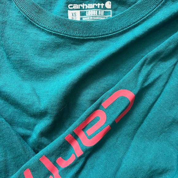 Carhartt Teal Shirt with Pink Sleeve Logo - Picture 2 of 2
